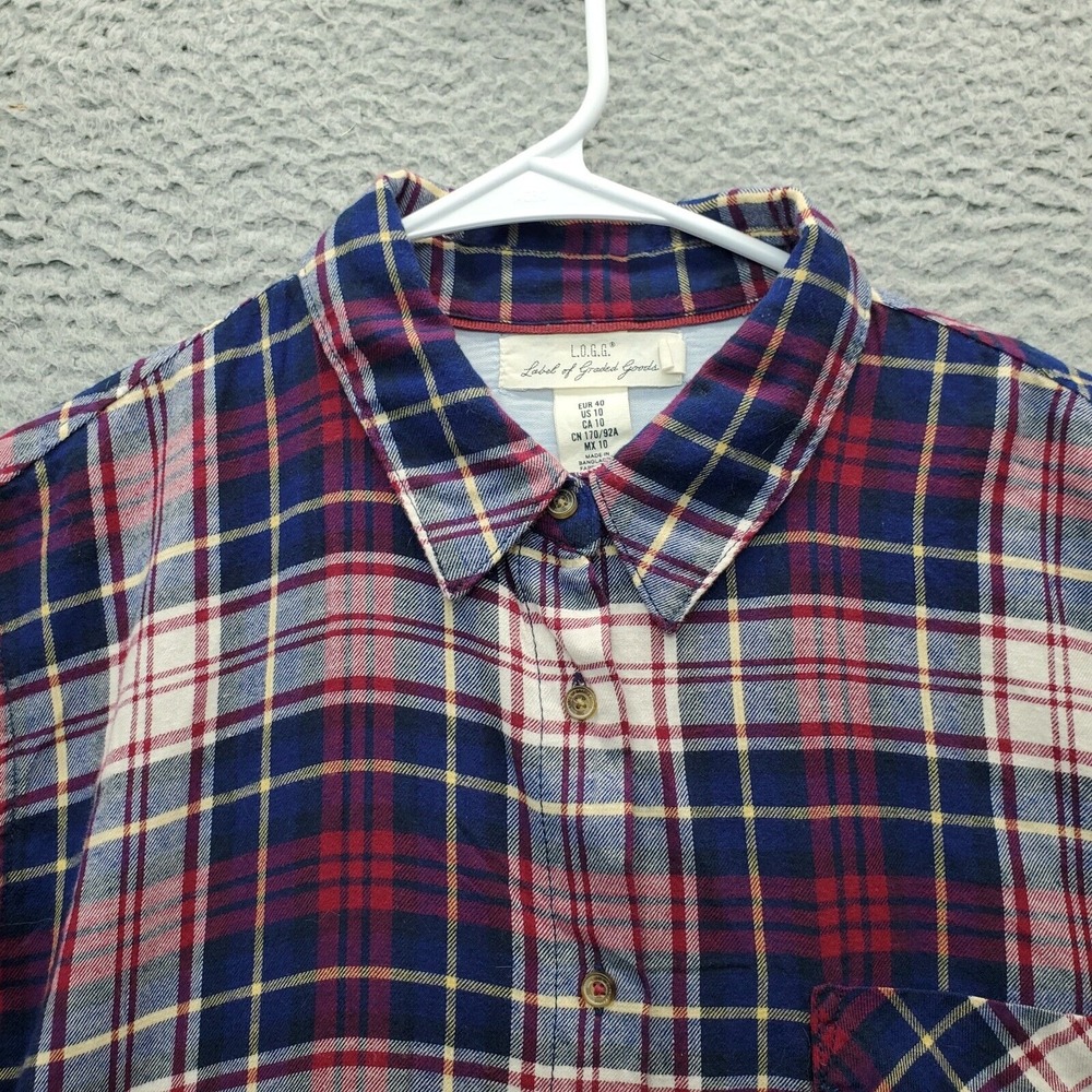 L.O.G.G. Long‎ Shirt Womens Size 10 Multi Plaid Long Sleeve Collared Button Down - Picture 4 of 8